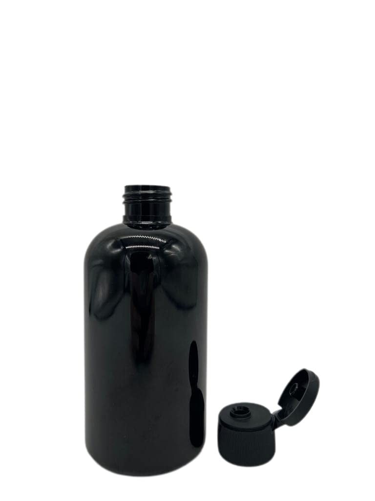 8 oz Plastic Black Boston BPA Bottles - 3 Pack Empty Refillable Containers - ...