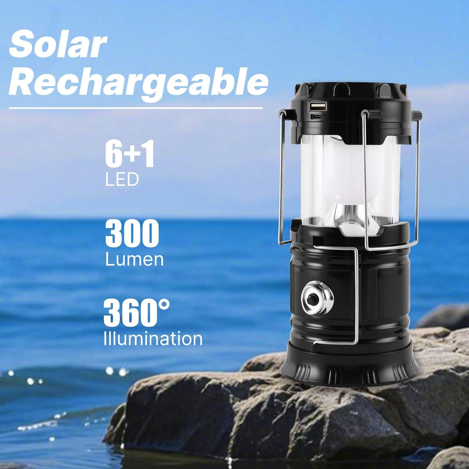 Lichamp Collapsible Portable Solar Camping Lantern, USB Rechargeable LED Flashli