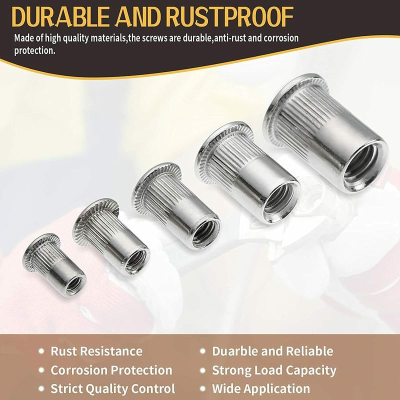 150PCS Stainless Steel Flat Head Threaded Rivet Nuts Blind Nutserts Kit M3-M8