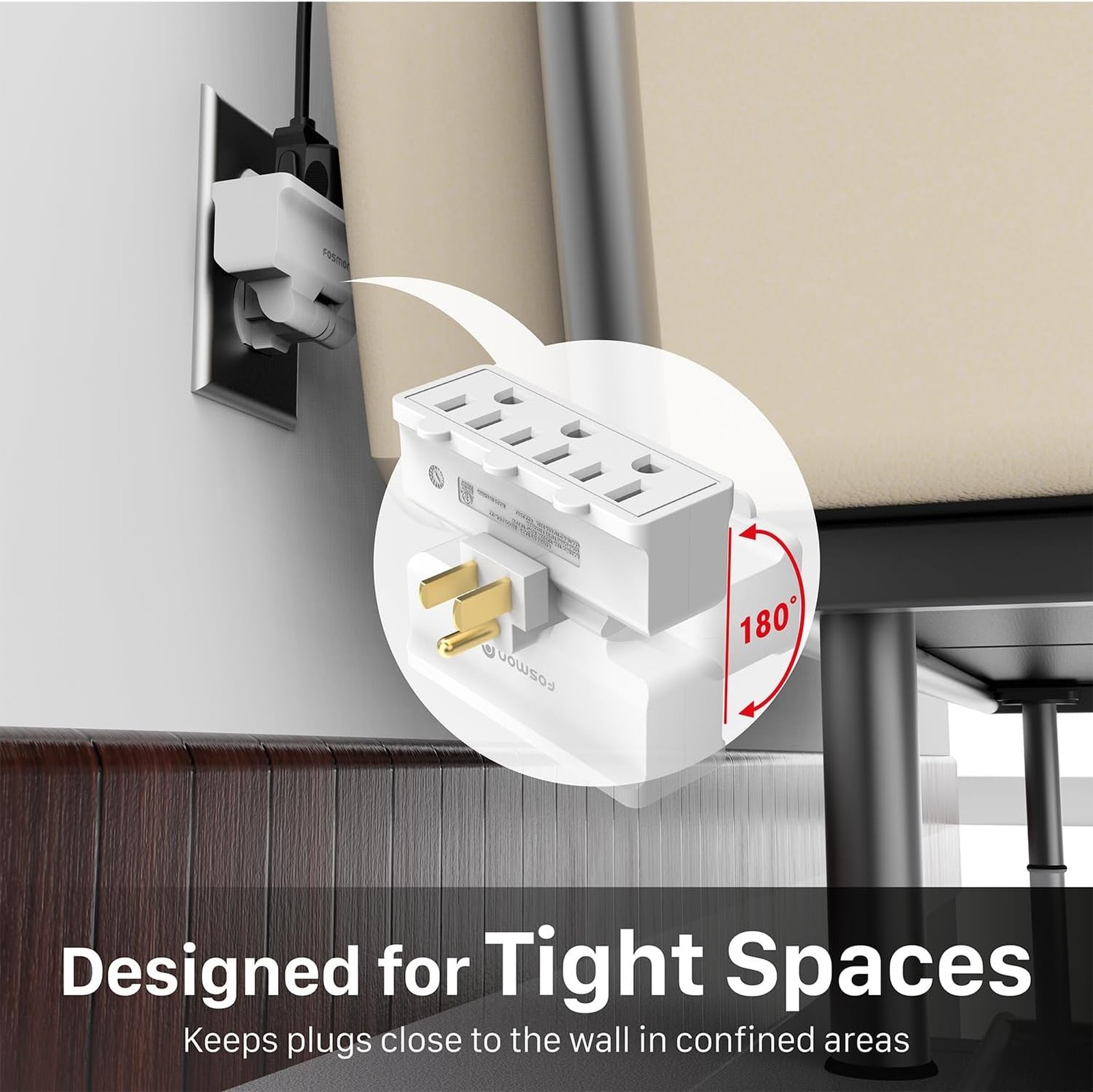 Electrical Outlet Adapter 3 Prong Grounded Swivel Right Angle Wall Extender 2