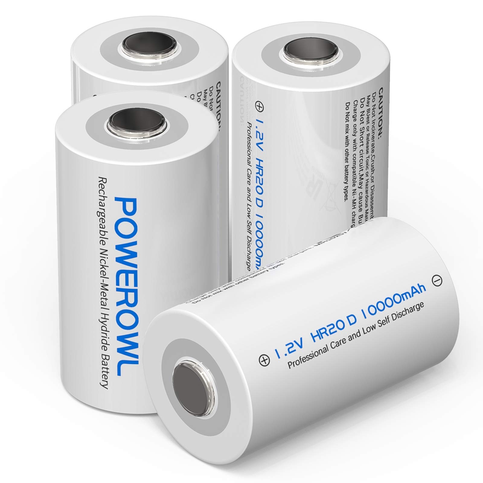 POWEROWL Rechargeable D Batteries 10000mah Low Self Discharge, NiMH, 4pack
