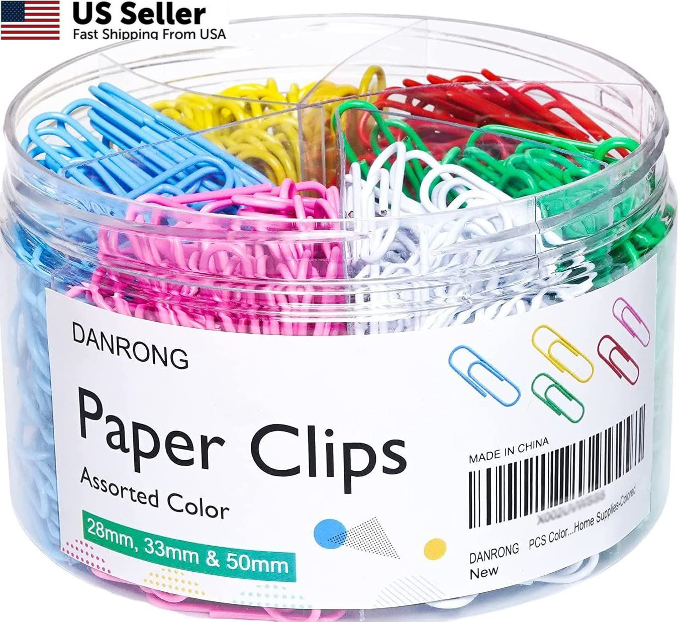 DANRONG 520 PCS Colored Paper Clips Assorted Sizes, Small Medium, 6 Colors