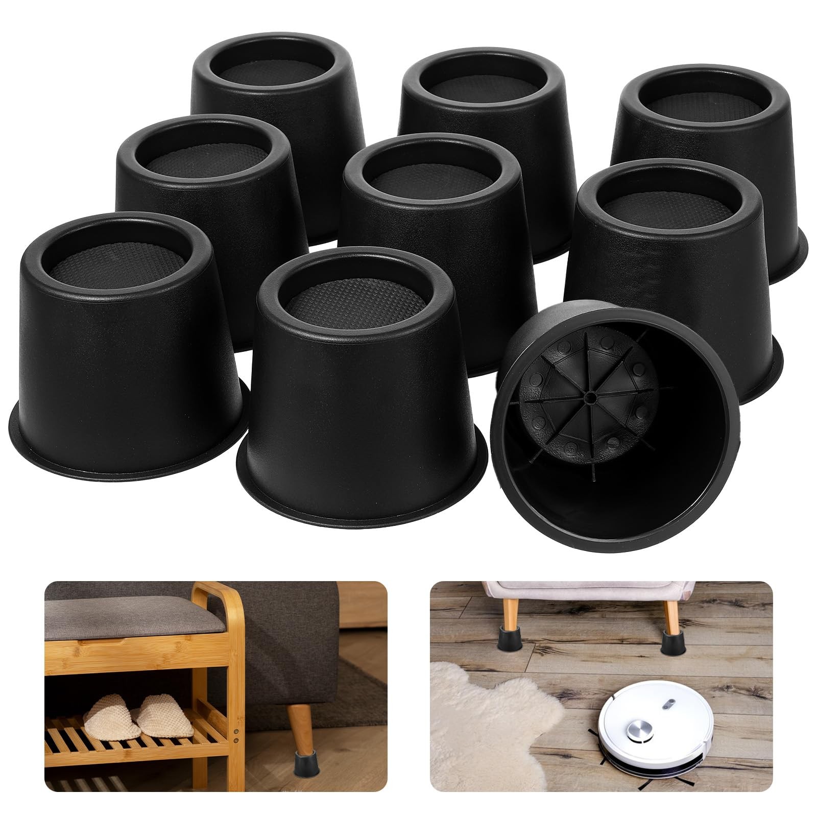 9 Pack 4 Inch Heavy Duty Furniture Bed Risers 1500 Lbs Plastic Leg Extenders