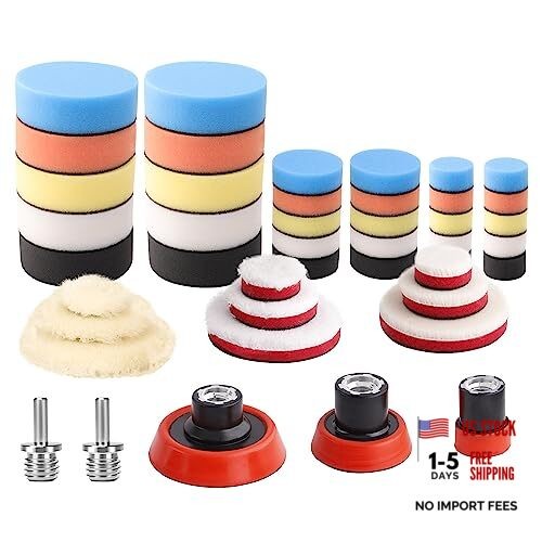 Car Foam Drill Polishing Pad Kit, 44Pcs 1inch 2inch 3inch Detail Polishing