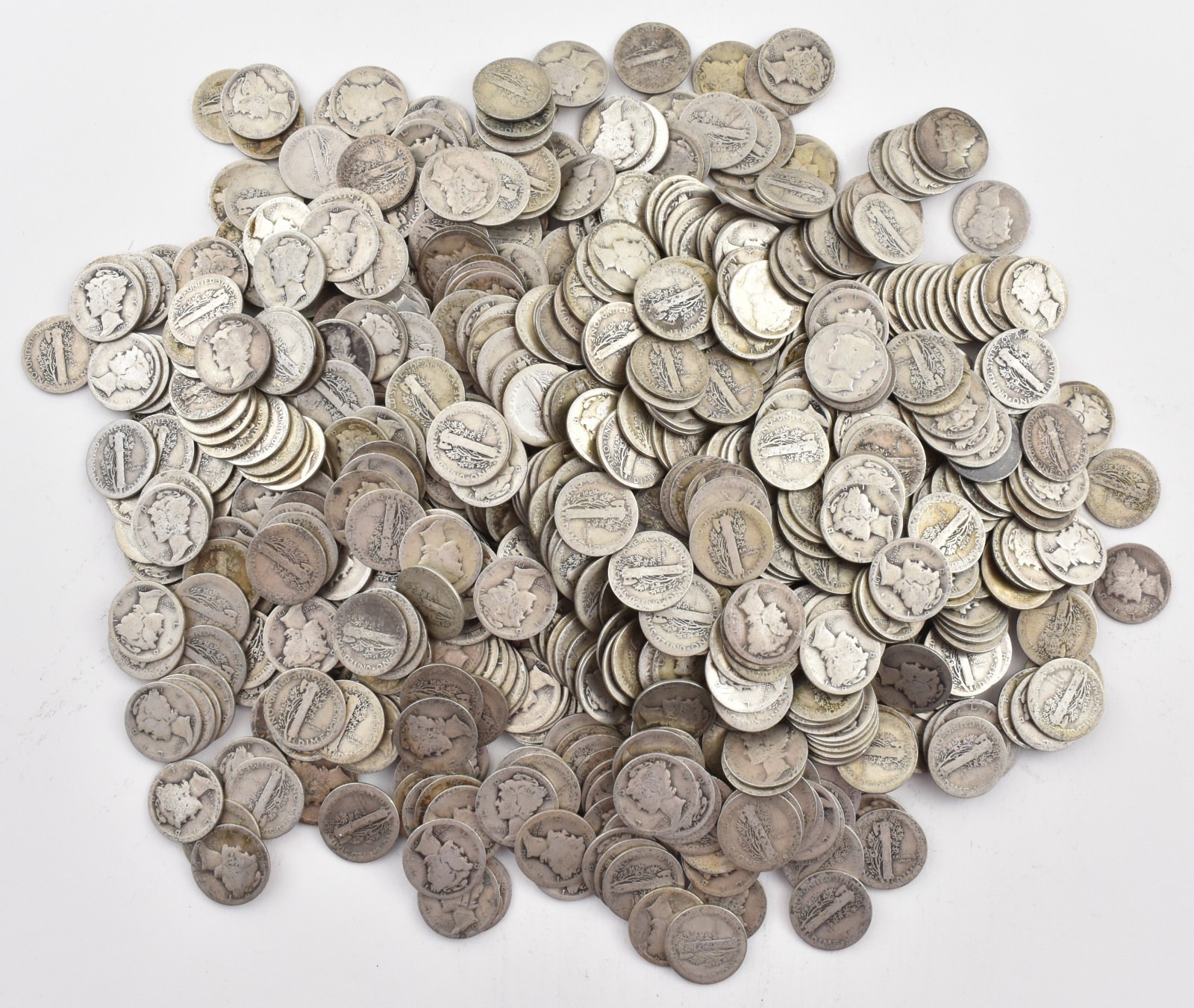 1917-S Mercury 90% Silver Dime Roll Lot of 50 PCS $5 Face