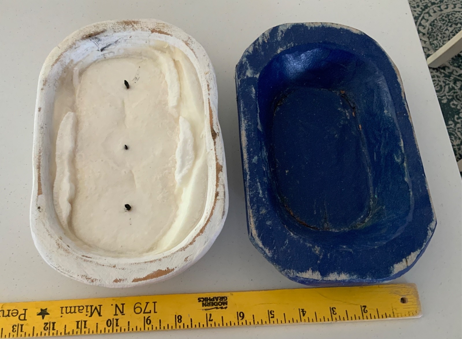 LOT OF 2 CARVED WOODEN DOUGH BOWLS, 3 WICK CANDLE, FARMHOUSE COUNTRY DECOR