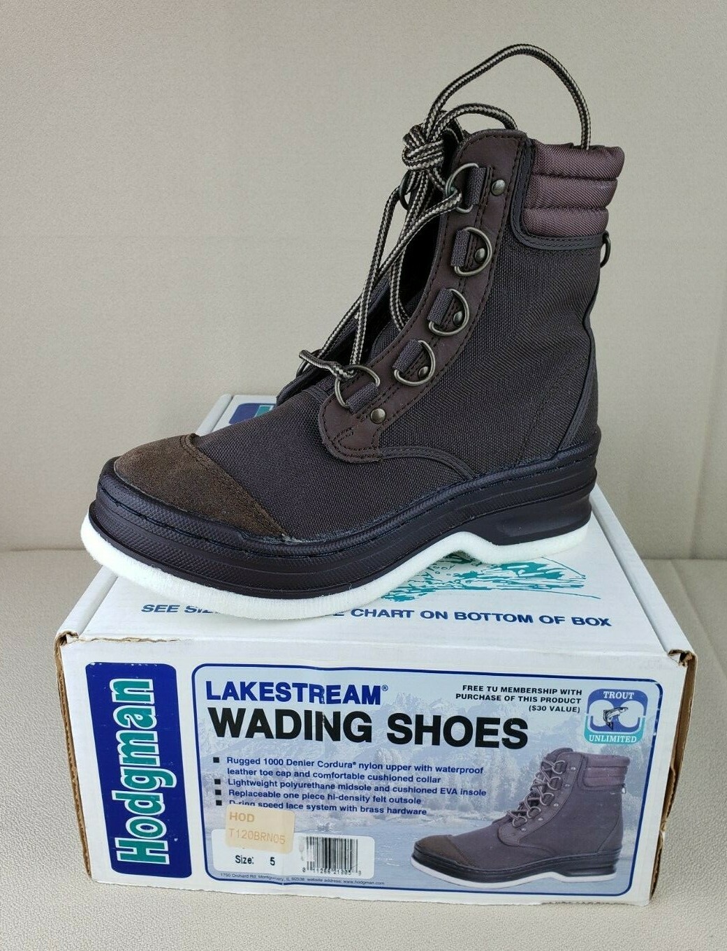 Hodgman 19210 Felt Bottom Lakestream Wading Fly Fishing Boots Men's Size 5