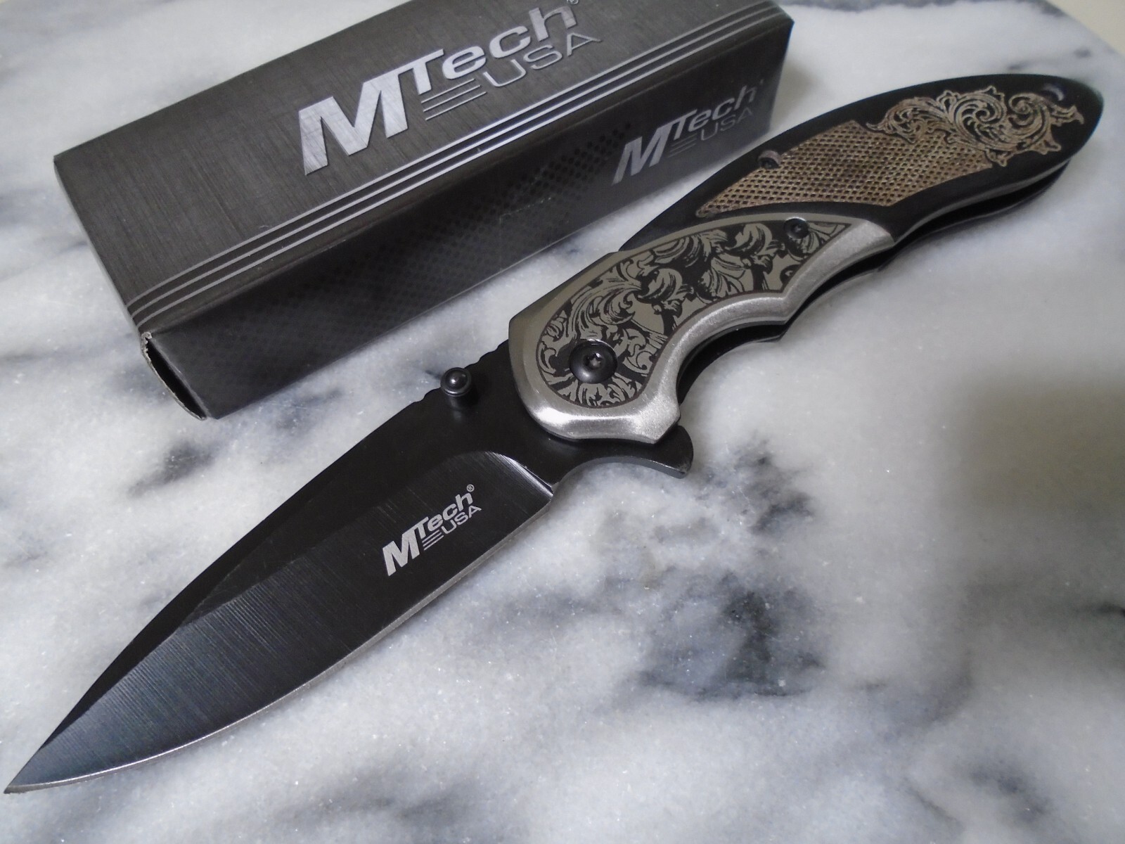Mtech Black Unwavered Assisted Open Pocket Knife Fancy Folder Wood MT-A2006BB