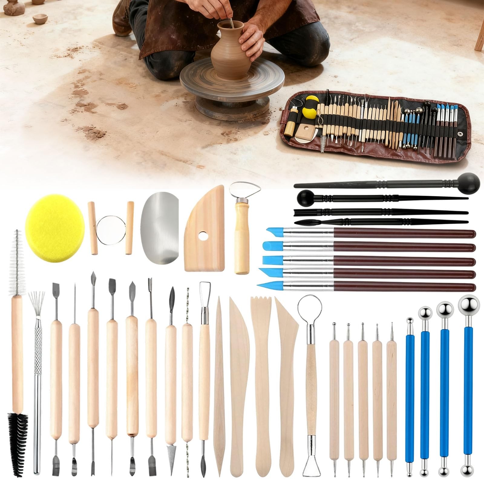 Clay Sculpting Tools Kit Pottery for Stippling, Carving, Molding, and Shaping