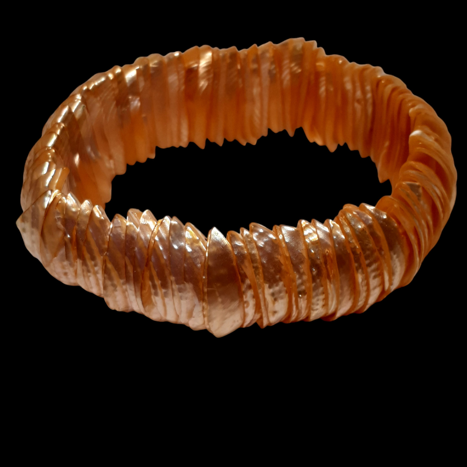 Stretch Bracelet Orange Salmon Colored Chips Iridescent Tropical Beach Vacation