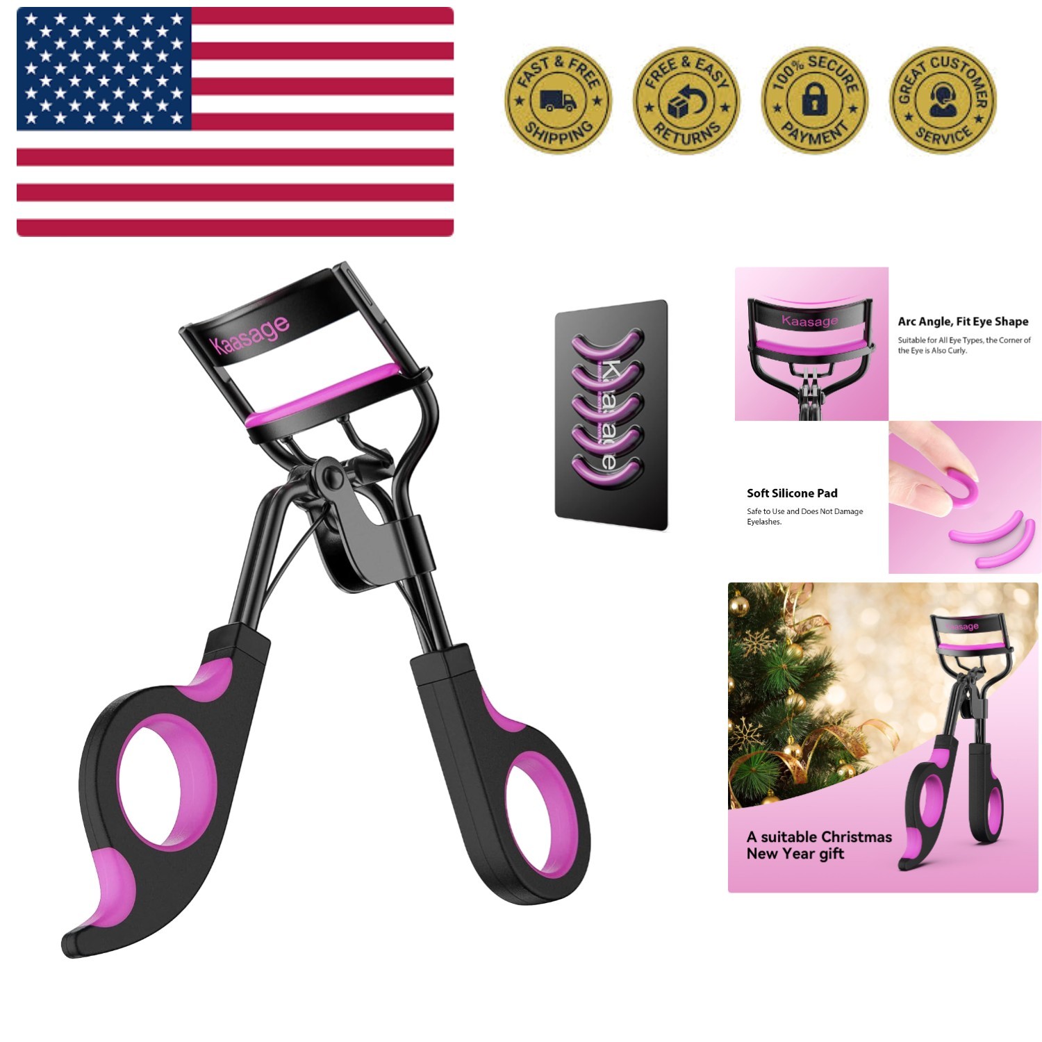 Eyelash Curler with Pads, Lash Curler with 5 Extra Silicone Replacement Pads,...