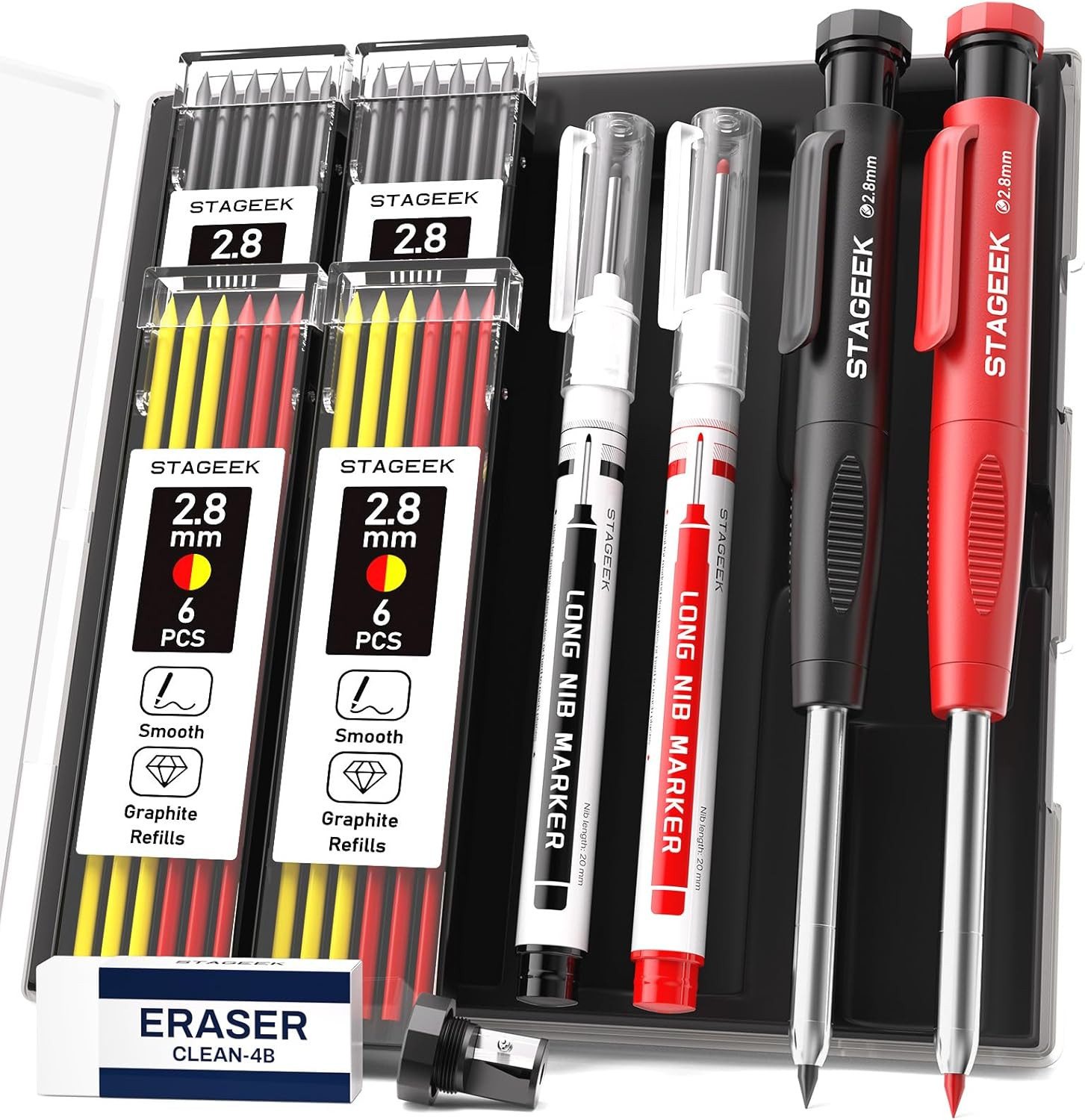 2PCS Carpenter Pencils with Sharpener, Heavy Duty Woodworking Tools, Mechanical