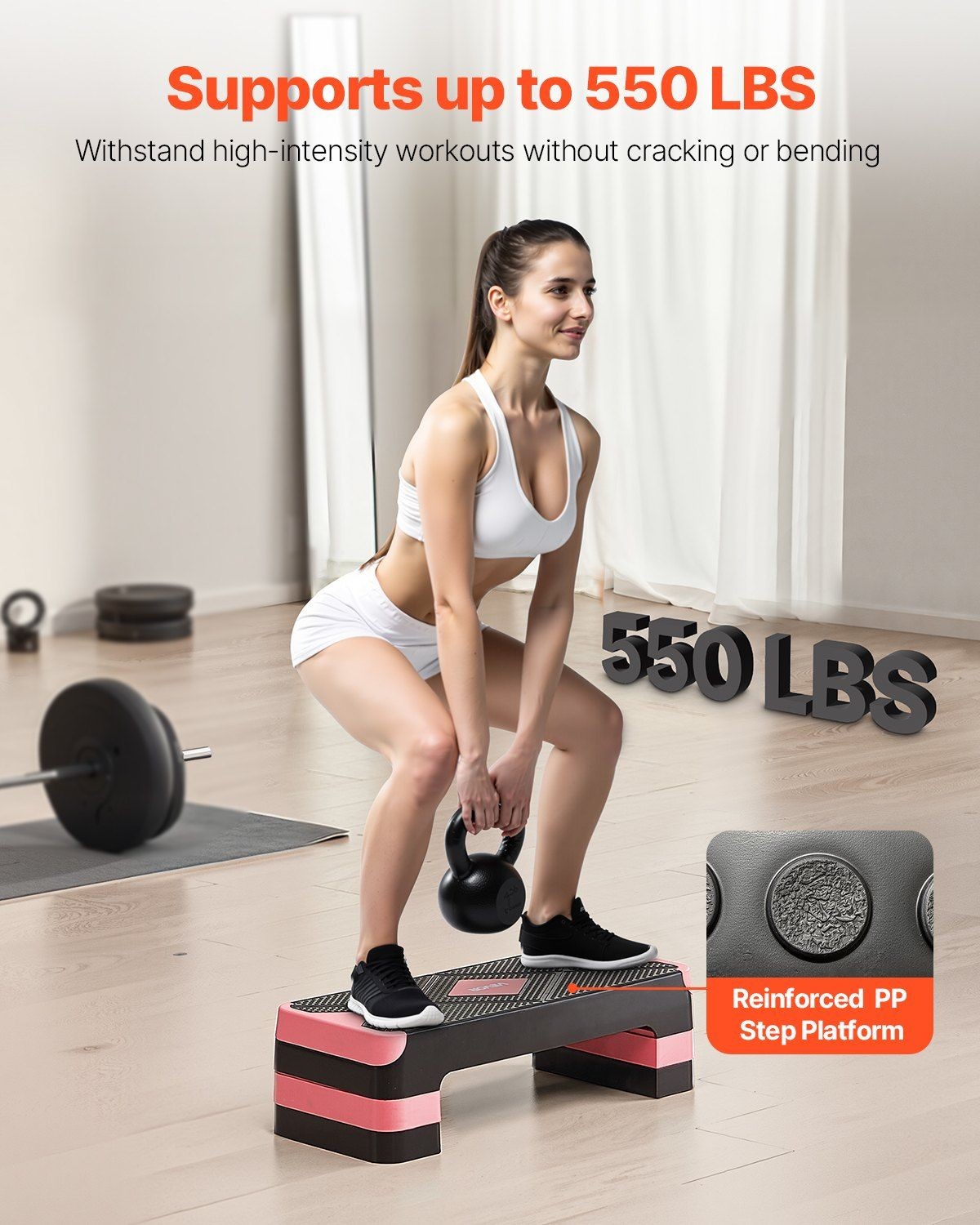 Multi-Height Aerobic Step Platform 28x10.5in Strong Load Capacity Red