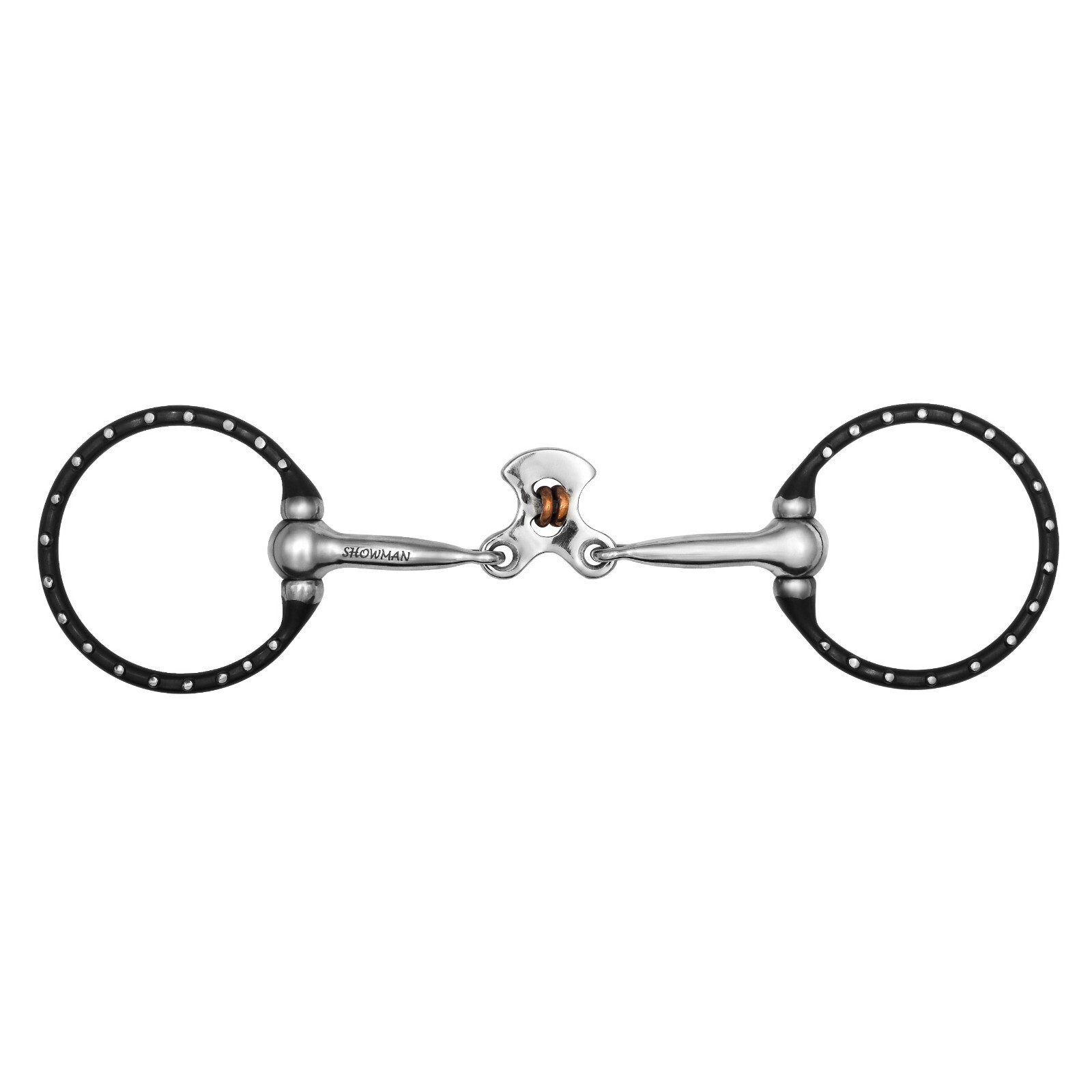 SNAFFLE BIT D-Ring Silver Dotted Double Copper Roller Horse Bit