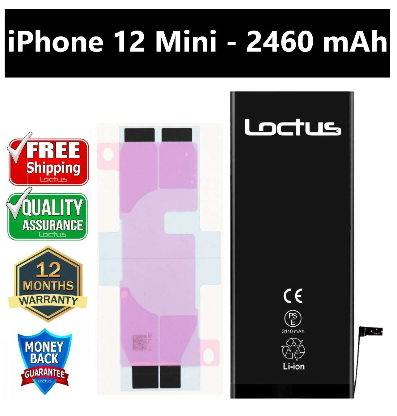iPhone 12 Mini 2460mAh High Capacity Replacement Battery A2176 A2398 A2399 A2400