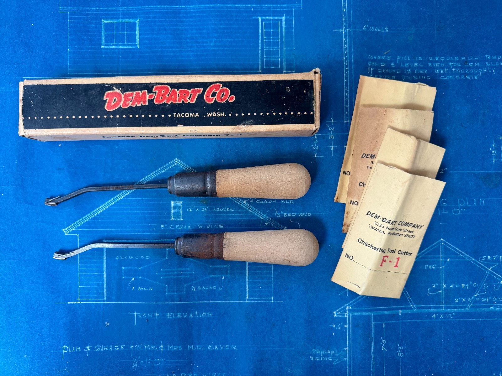2 VINTAGE DEM-BART CO CHECKERING TOOL ORIGINAL BOX GUN EXTRA