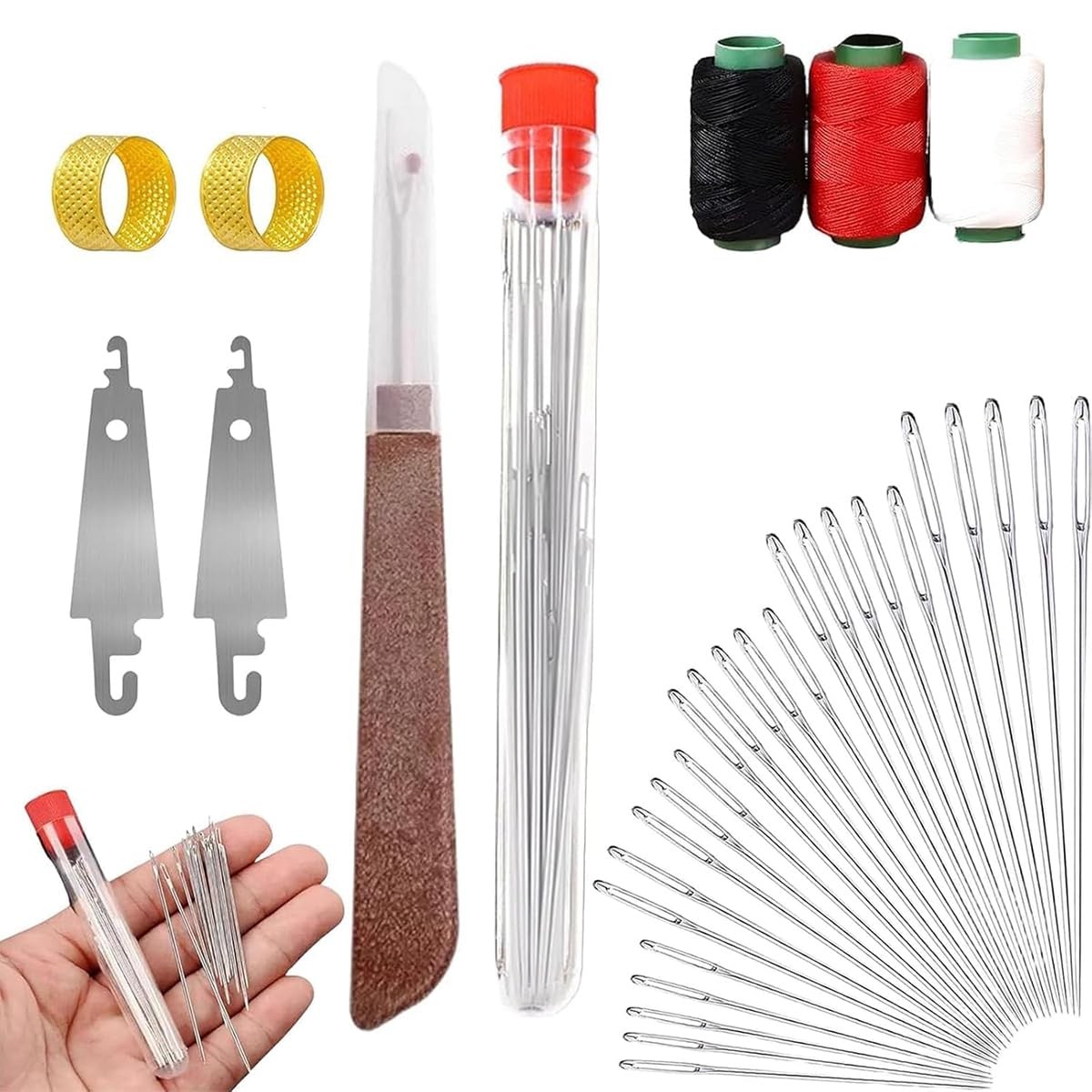 Big Eye Steel Sewing Needles Kit 34Pcs Stainless Hand Sewing Quilting DIY Set
