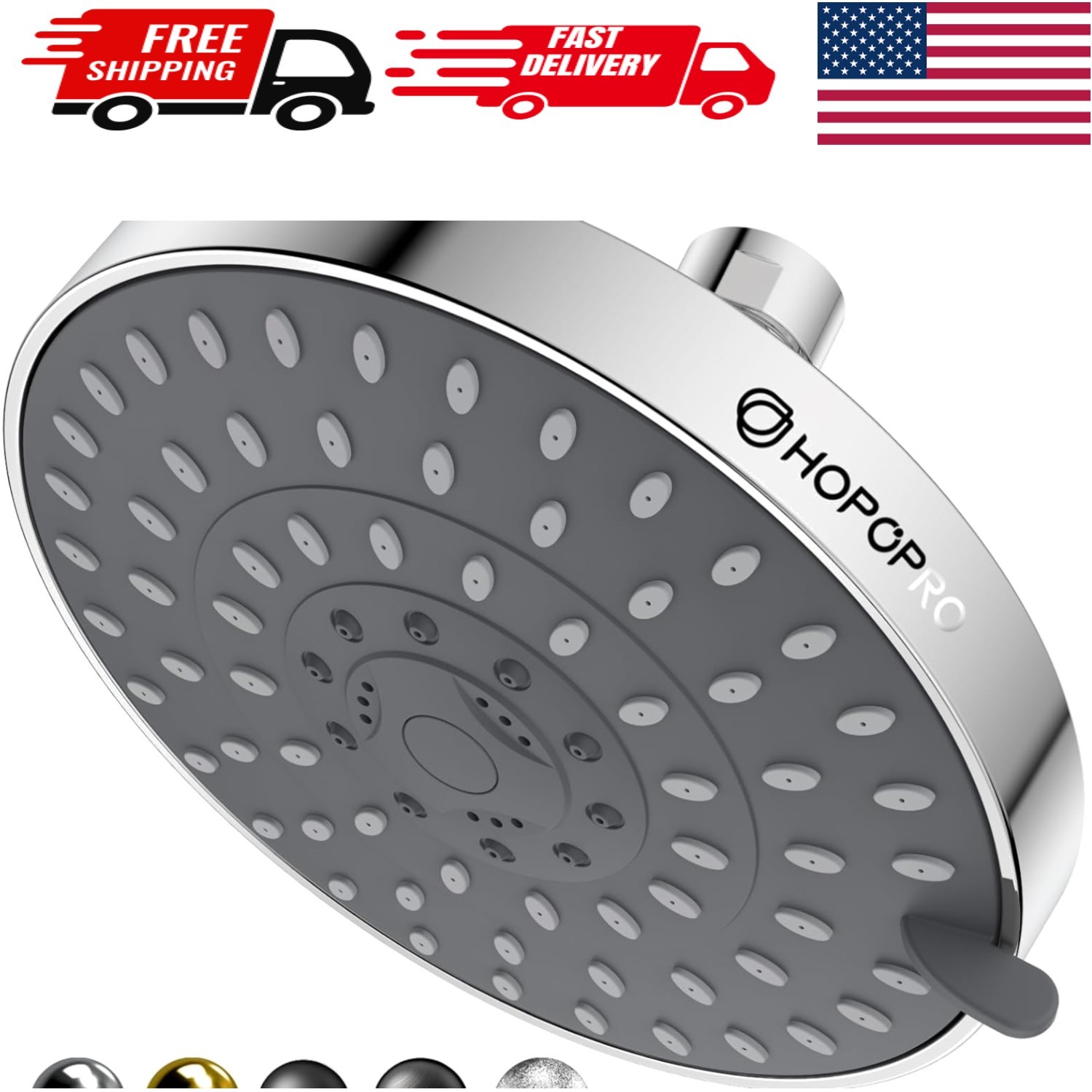 Luxury 5-Mode High Pressure Shower Head - Chrome Finish - 6 Inch Round Design