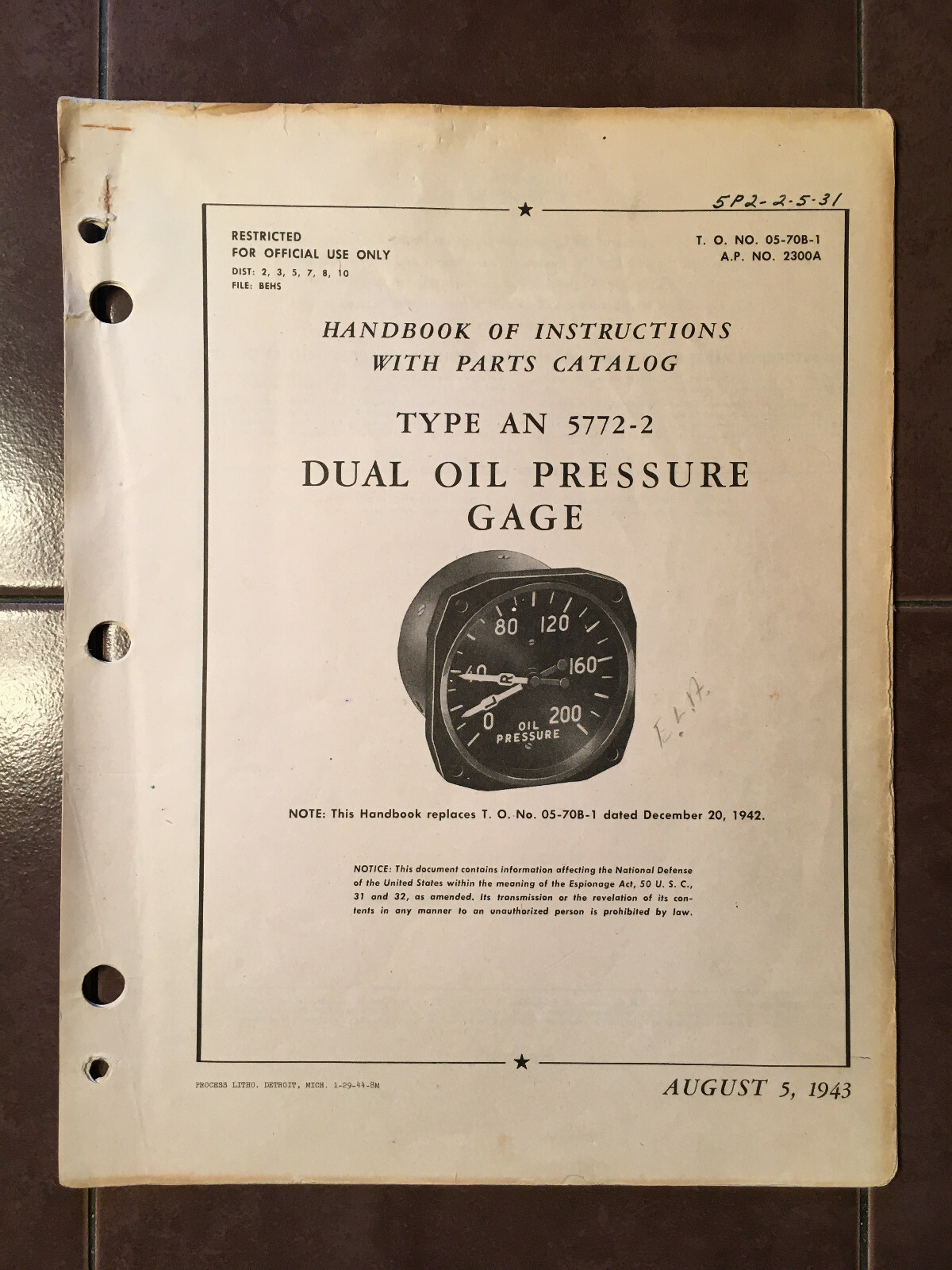 Ranco Dual Oil Pressure Gauge AN-5772-2 Service & Parts Manual
