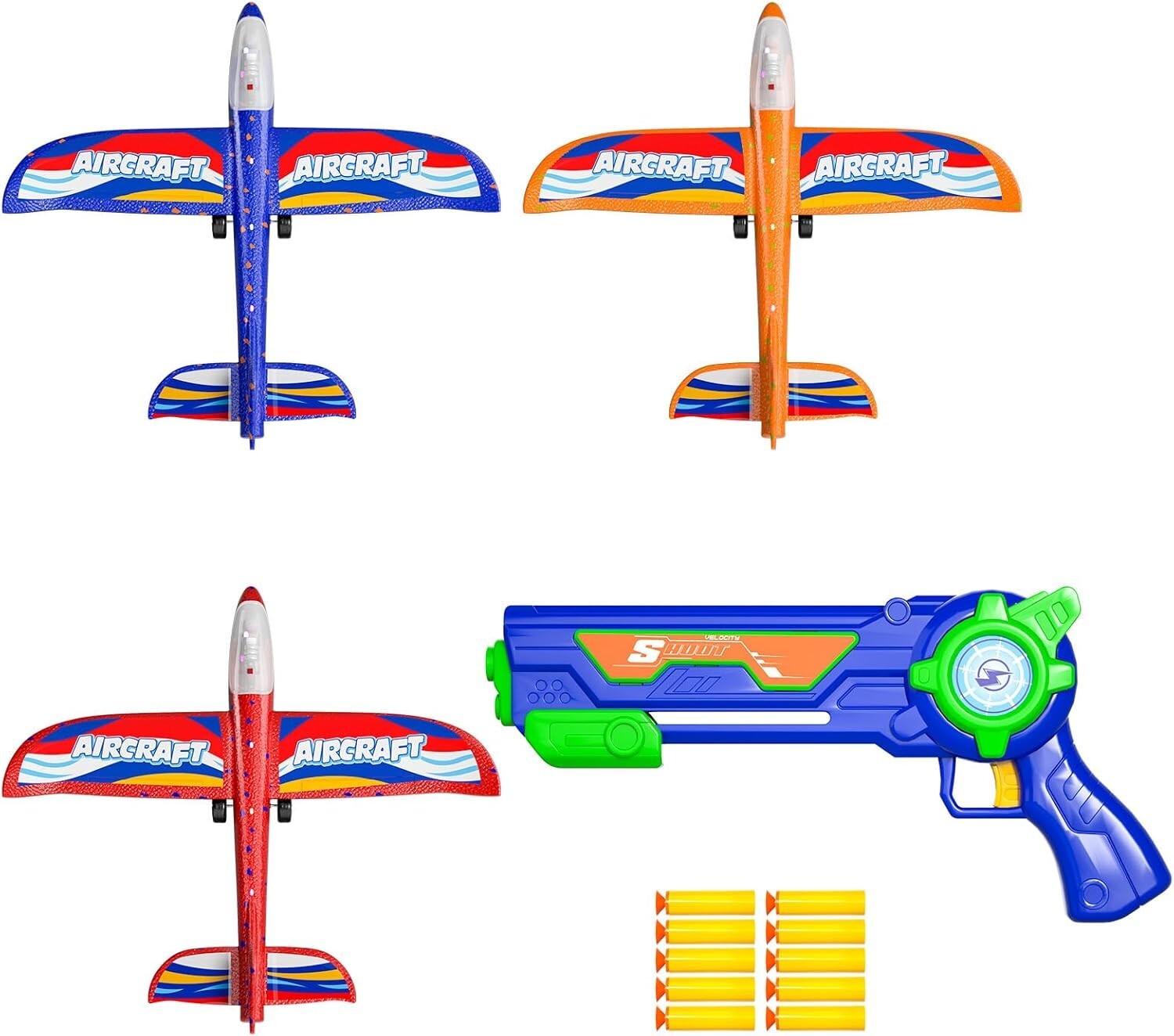 3 Glider Airplane Outdoor Flying LED Plane with 1 Launch Gun