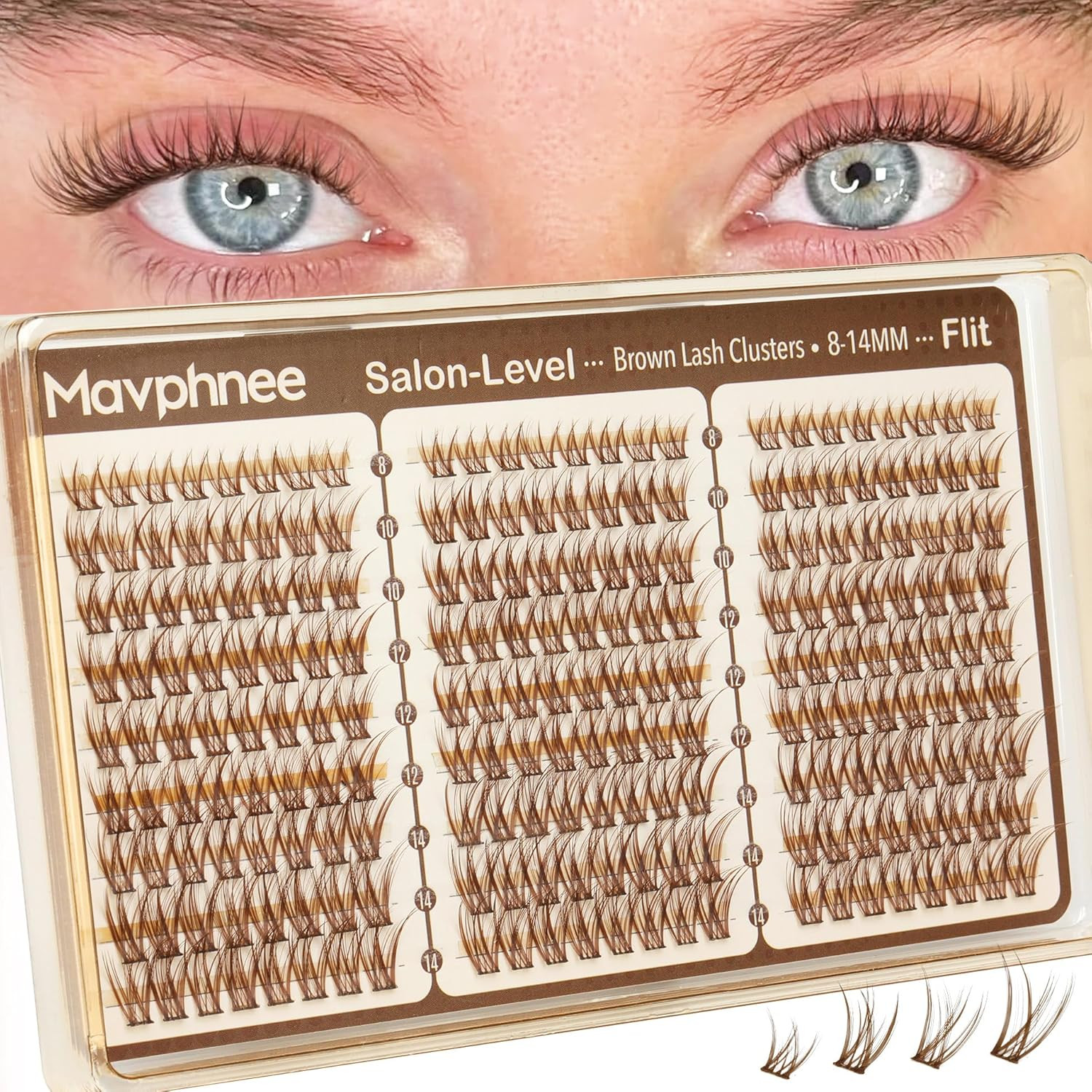 Brown Lash Clusters 8-14MM Wispy Natural Eyelash Extensions 216Pcs Short Dark Br