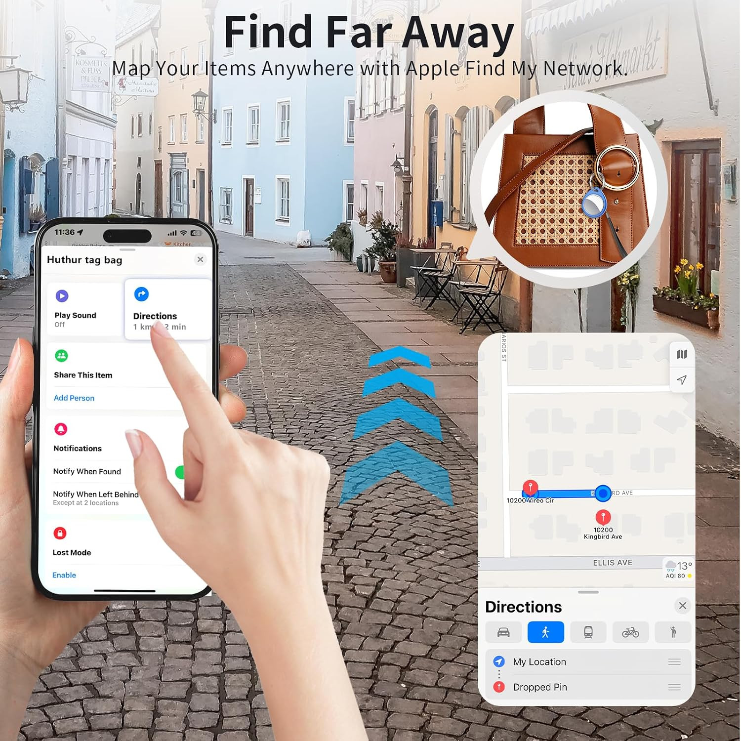 Air Tracker Tags-4 Pack Blue, 5.3 Bluetooth Tracker Work with Apple Find My (Ios