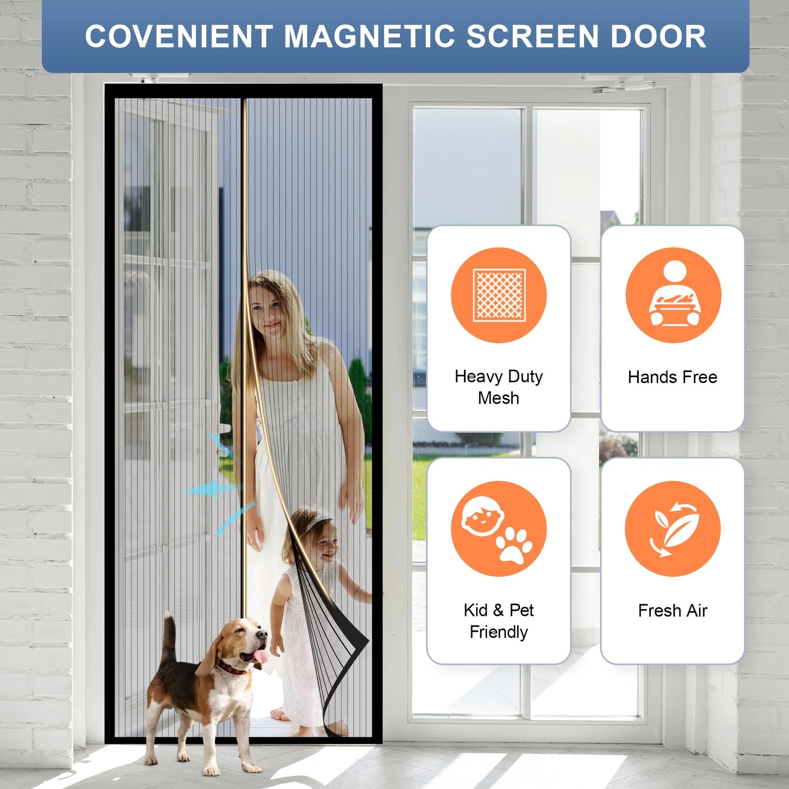 Magnetic Screen Door Mesh 34" x 82" - Fits 32" x 80" Door Size, Works for Pat...