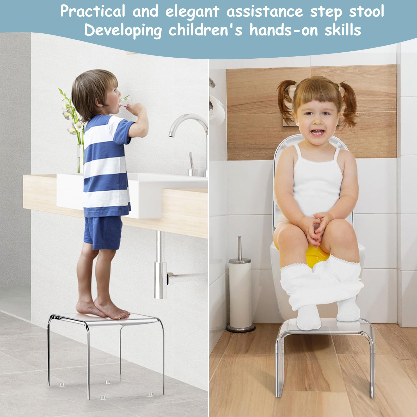 Kids' Step Stool 9'' Acrylic Transparent Step Stools Strong Load 250 Lbs One ...