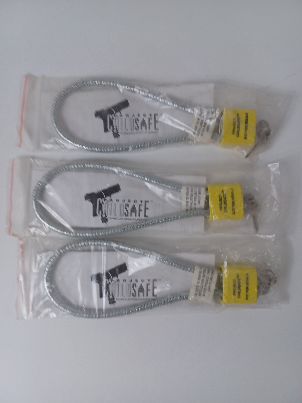 LOT of 3 PROJECT CHILDSAFE Firearm Guns Weapons Cable Safety Lock Padlock 6 Keys