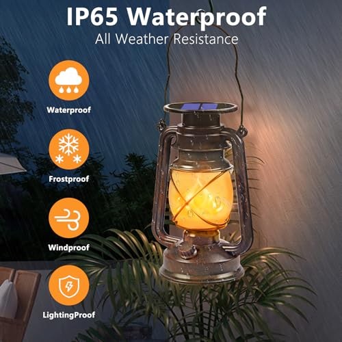 Solar Lanterns Outdoor Waterproof, 2 Pack Flickering Flame LED Hanging