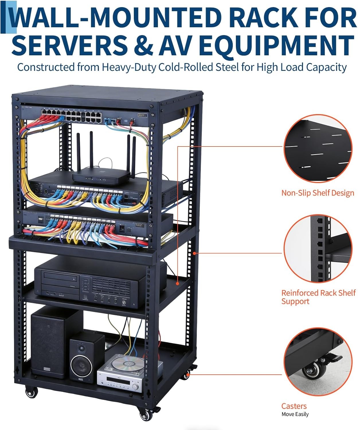 12U 4 Post Open Frame Server Rack Network Enclosure AV Rack Stand Wall Mount US