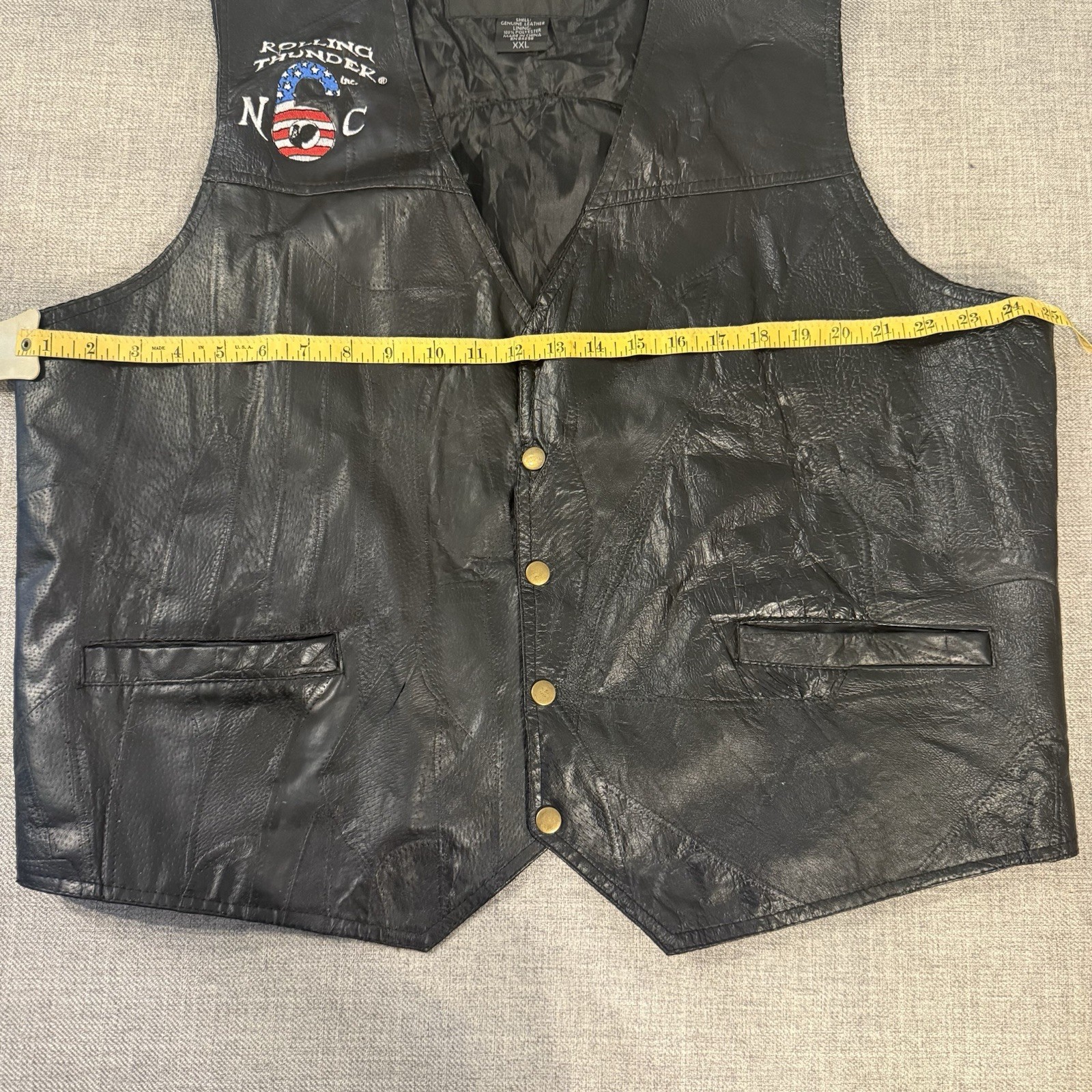 Rolling Thunder Leather Motorcycle Vest Mens XXL Black Biker Patch