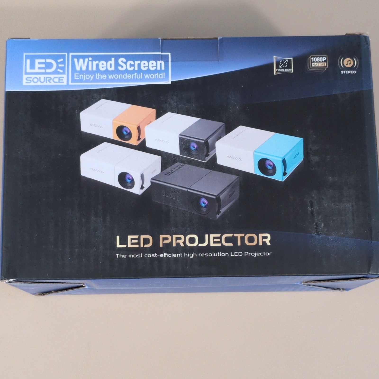 LED Projector TFT LCD Desktop 1920x1080 Native 1080p Support 4:3 Black/White