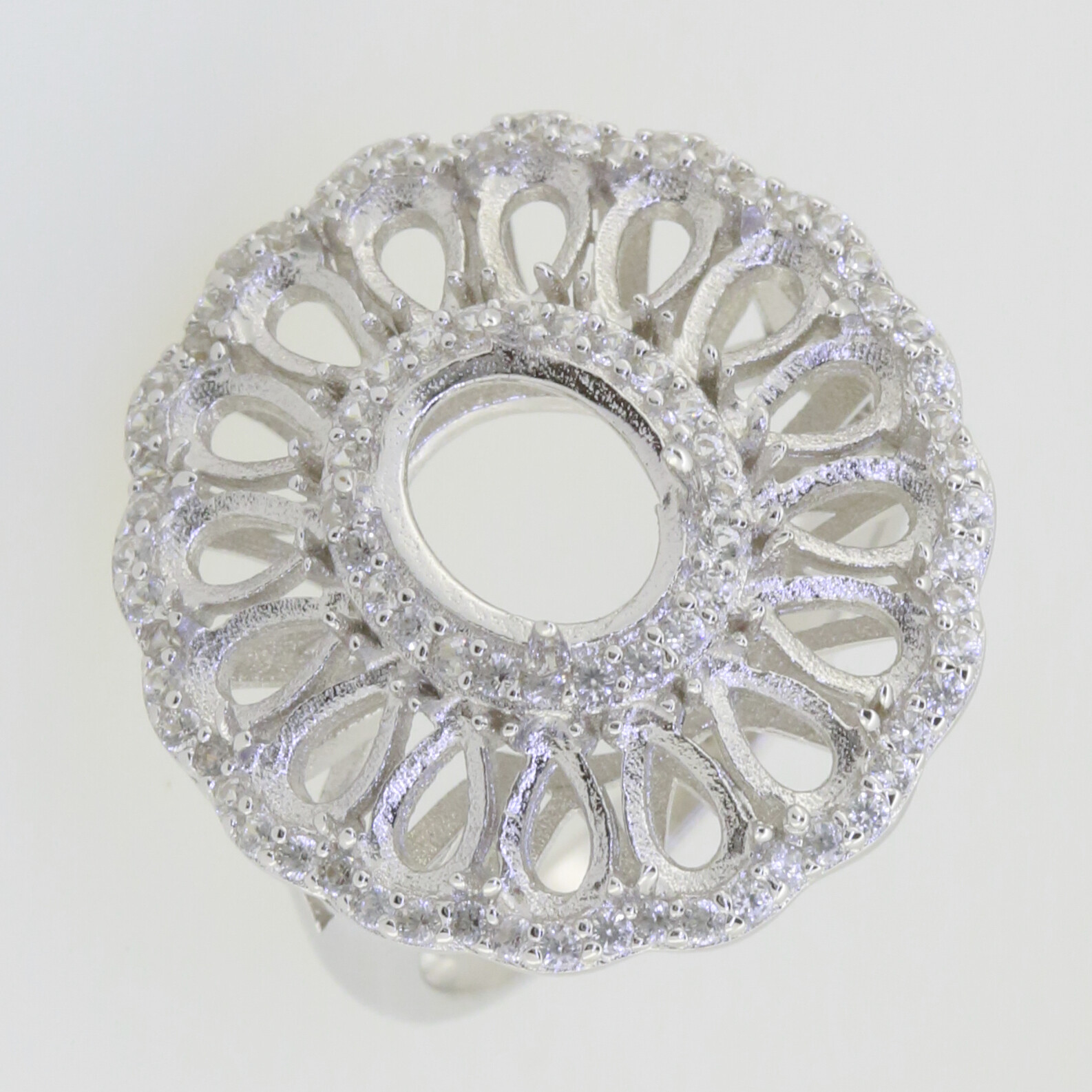 Sterling Silver Semi Mount Ring Setting Cabochon Oval OV 9X7mm Cluster Ring