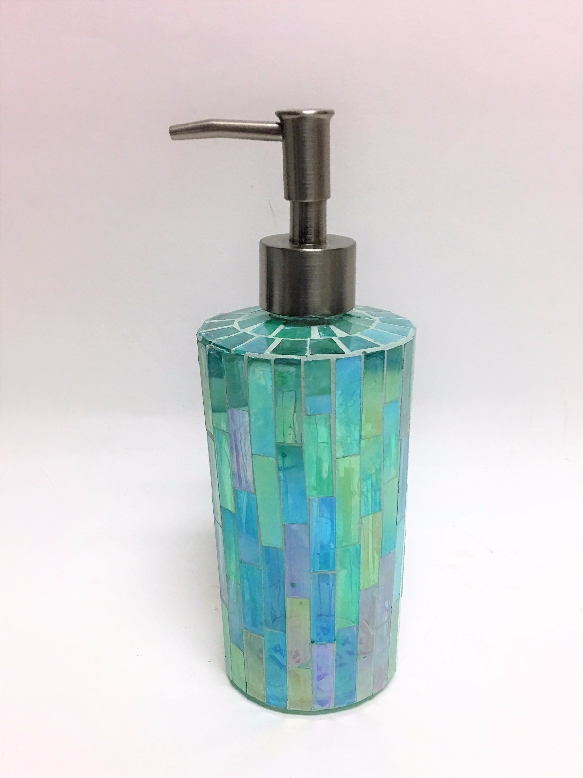 NEW IRIDESCENT TEAL GREEN REFLECTIVE GLASS MOSAIC BATHROOM SOAP DISPENSER