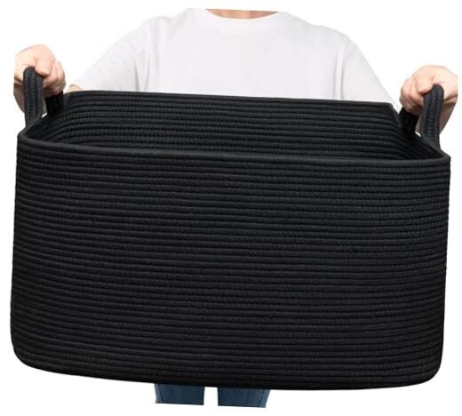 Large Blanket Basket Living Room, 21.6" Large(21.6"L x 14.9"W x 11.8"H) Black