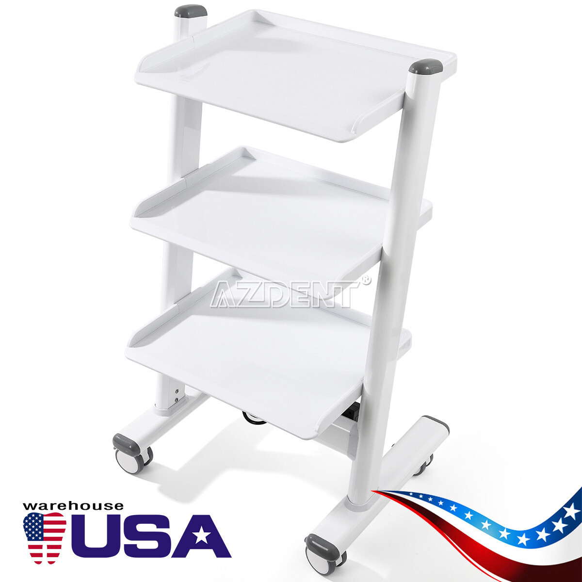 3 Tiers Medical Trolley Stainless Steel Dental Lab Mobile Rolling Cart