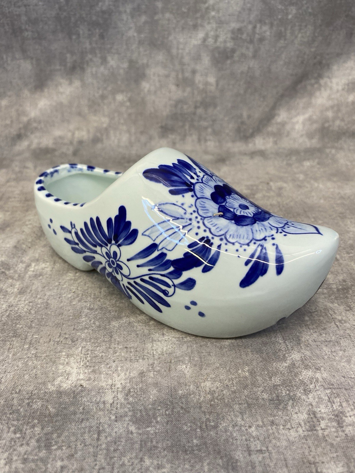 Vintage Delft Blue Porcelain Flower Shoe 7" Hand Painted Planter