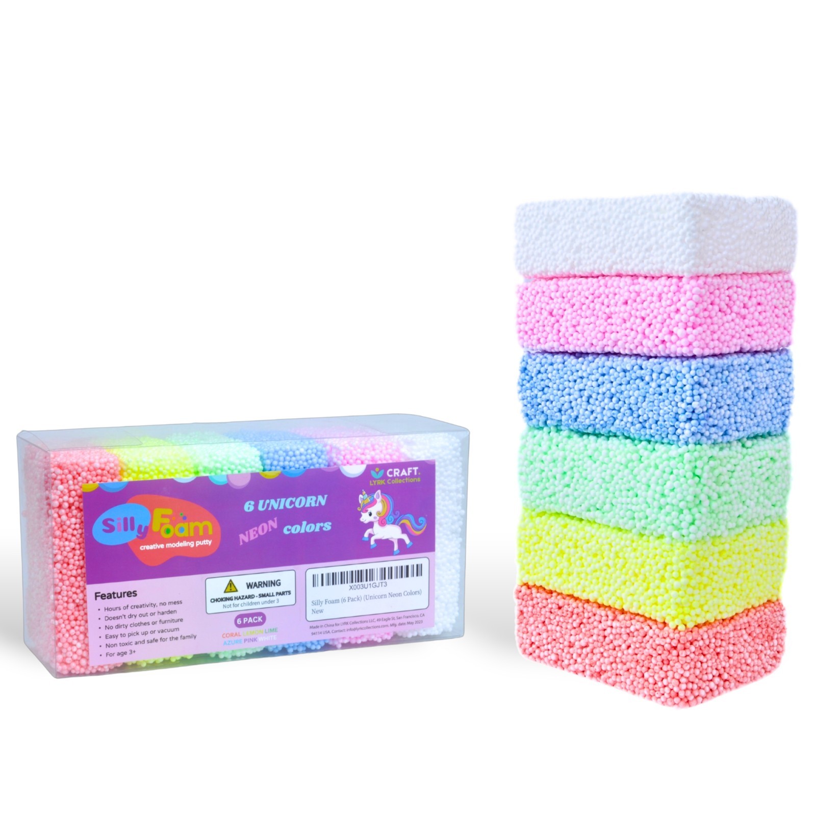 Silly Foam® Non-Drying Modeling Foam – 6 Neon Pastel Colors, Kids Sensory Play