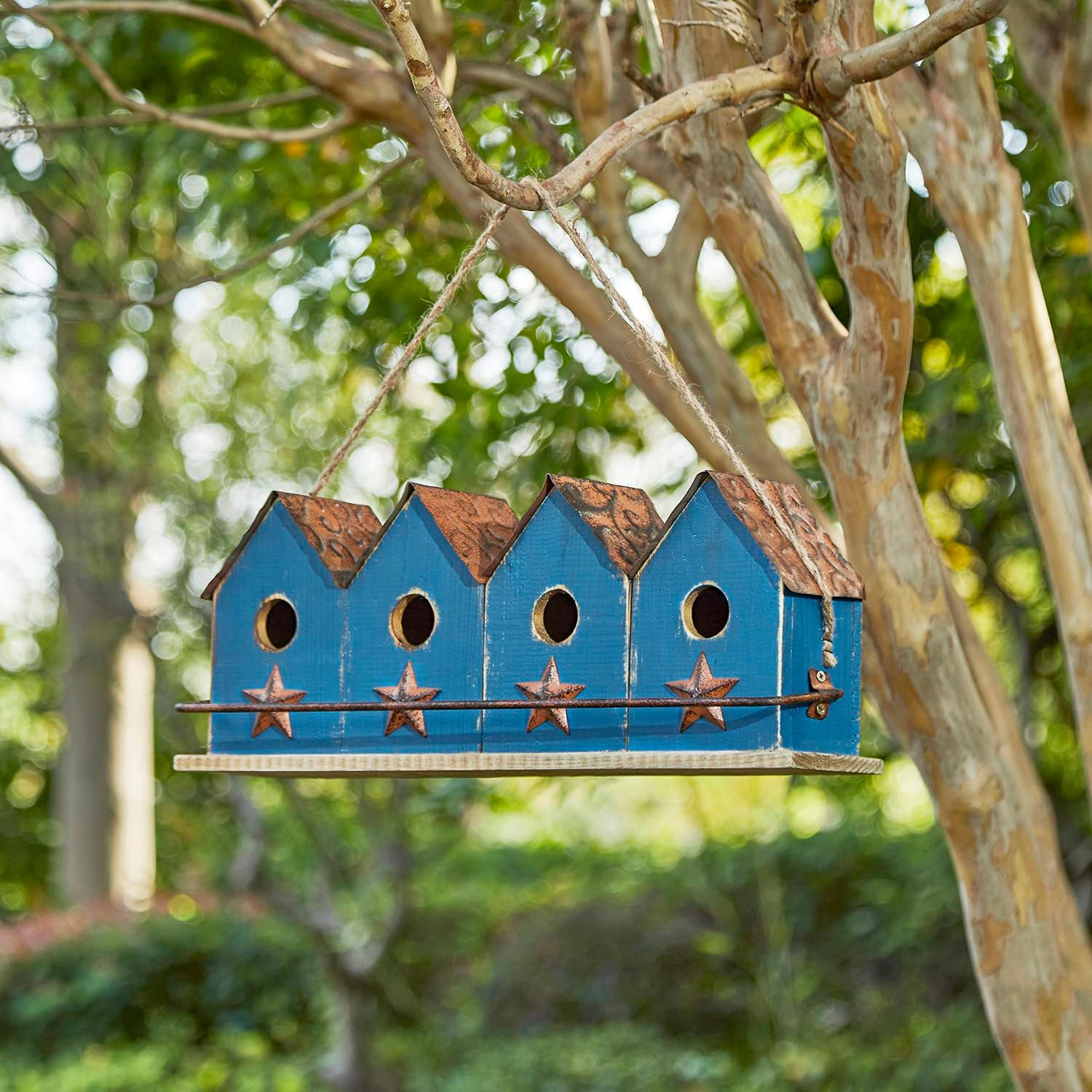 17" L Distressed Solid Wood Birdhouse with Perch Decorative Garden