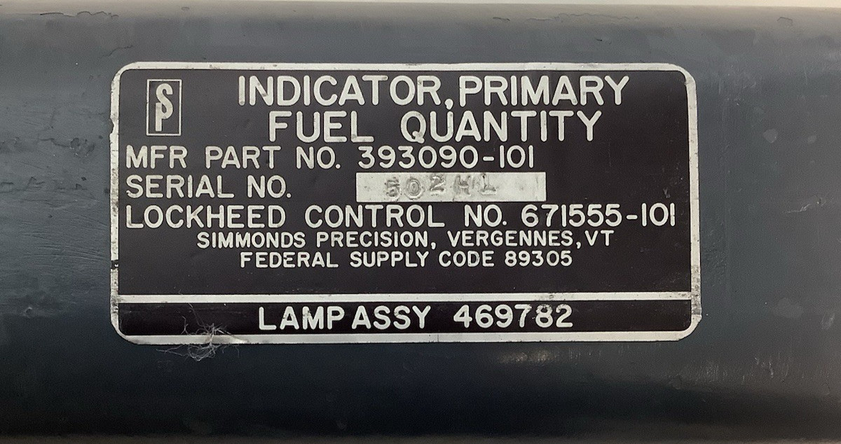 Simmonds Precision Primary Fuel Quantity Indicator Gauge 393090-101