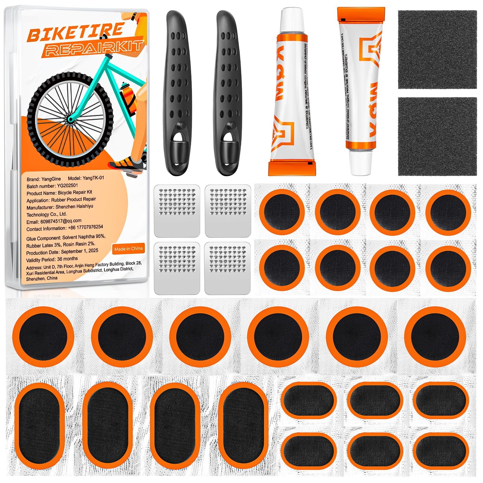 36 Pcs Bike Tire Repair Kit, Premium Bike Tire Patch Kit, Portable Bicycle Ti...