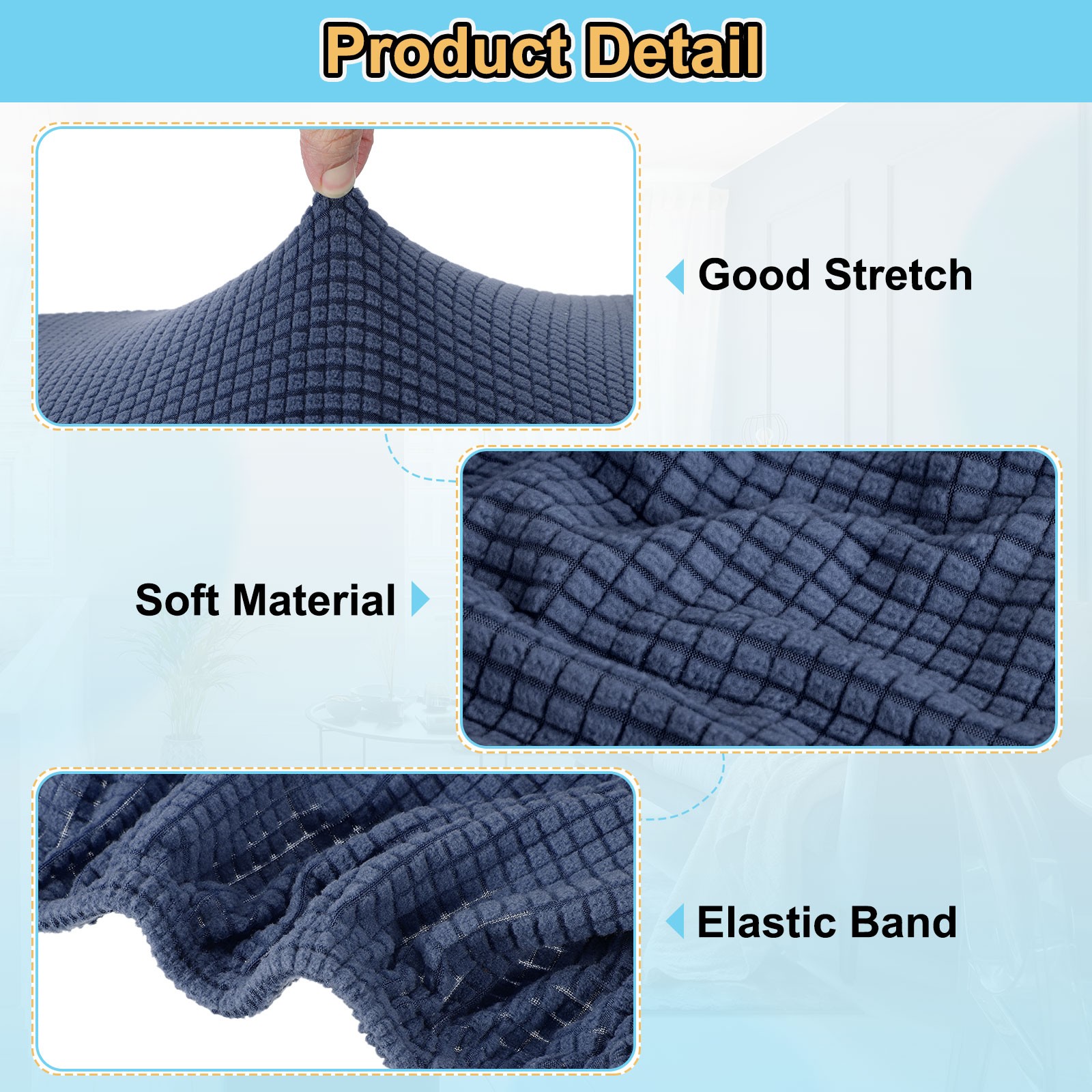 Stretch Ottoman Cover Rectangular Fit Length 33"-40", Medium, Navy