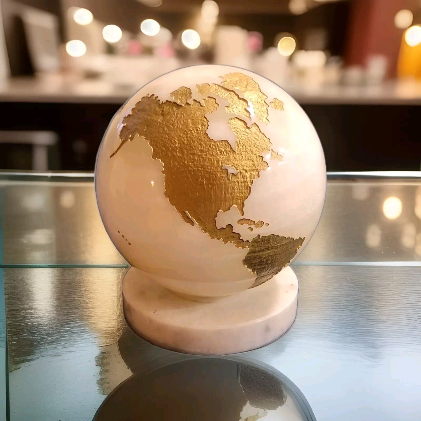 Maitland Smith Marble Stone Globe Solid White Gold - No Base