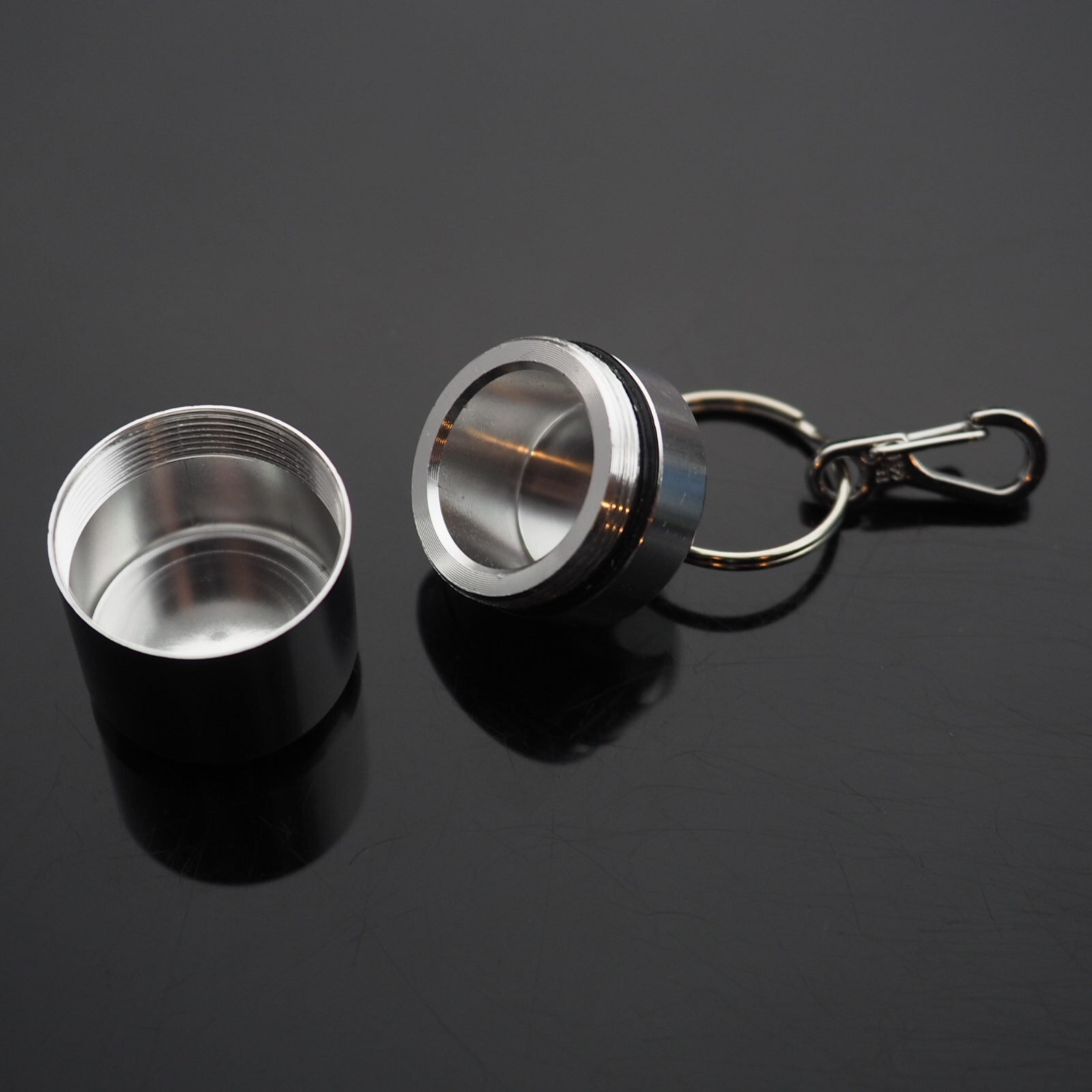 2 PCS Waterproof 1" Wide Pill Container Capsule Bottle Keychain & Clip - Silver