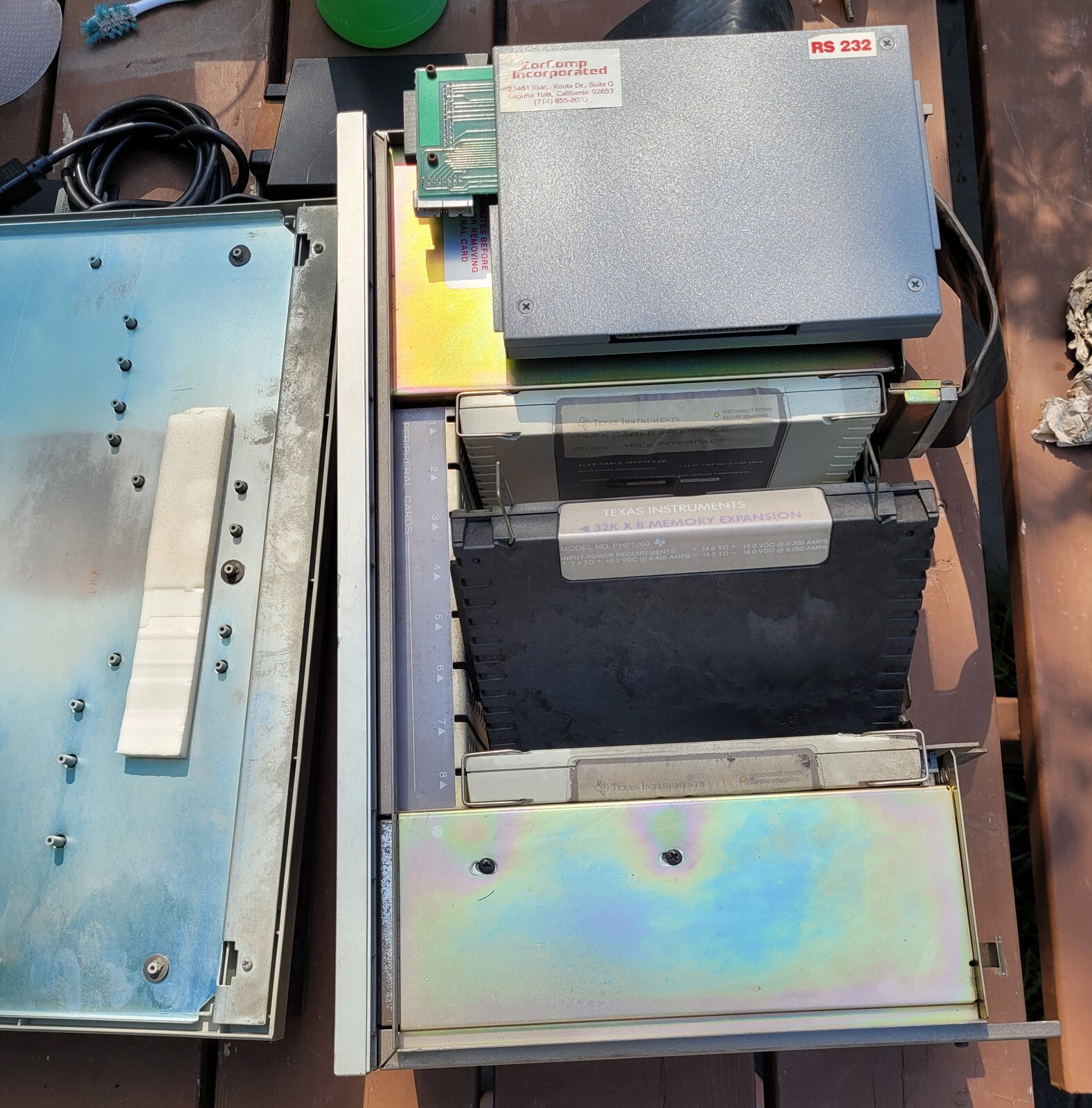 TI-99/4A Peripheral Exp Box PHP1200 w/ 32k Mem Card, RS232 Card, Floppy Drive