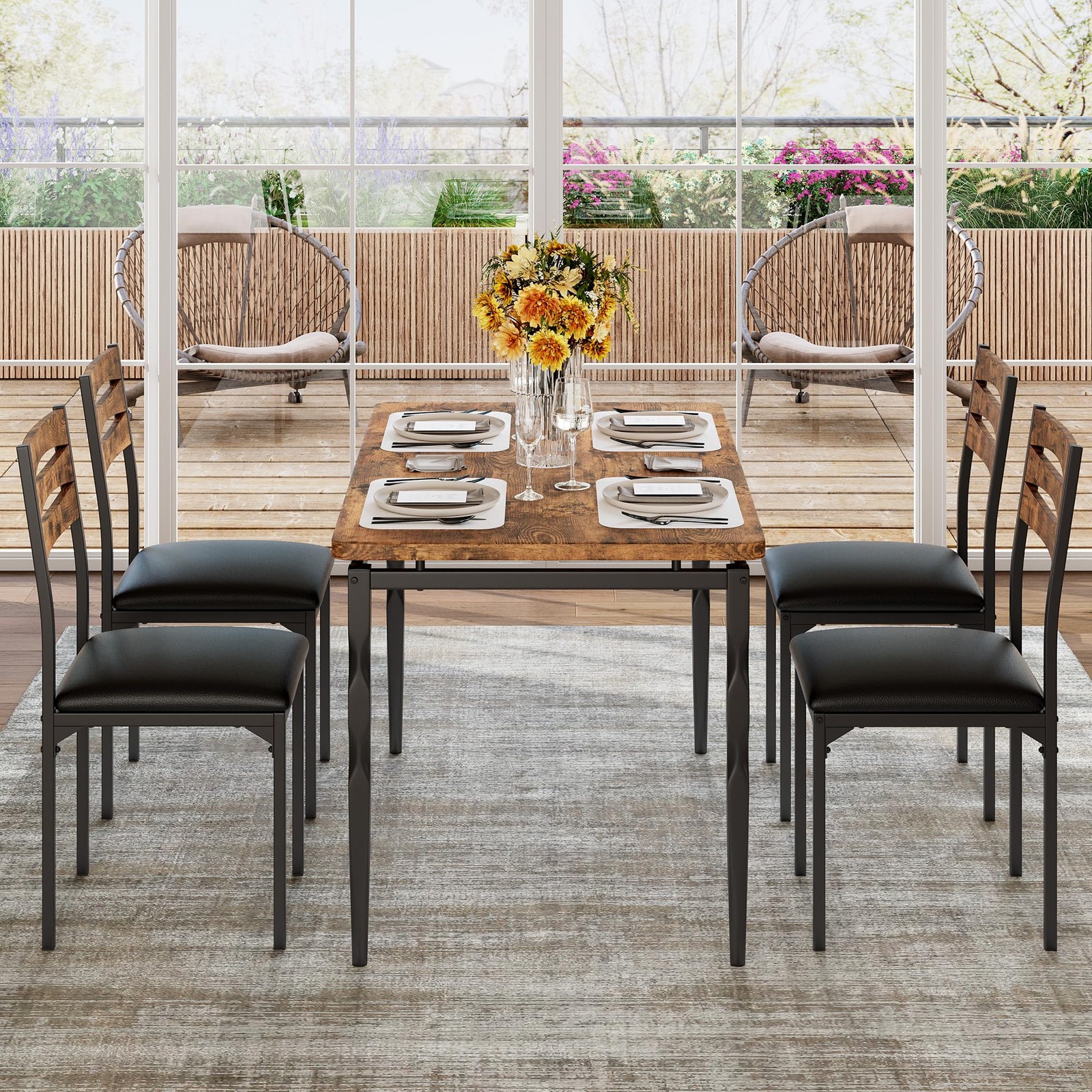 5 Piece Table and Chairs Dining Table Set Kitchen Table for Small Spaces Dinning