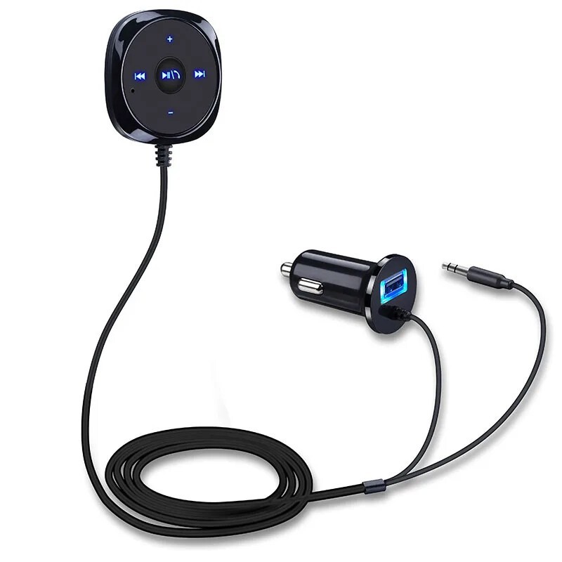 Car Bluetooth MP3 A2DP 3.5mm AUX Audio Music Receiver Adapter USB Charger