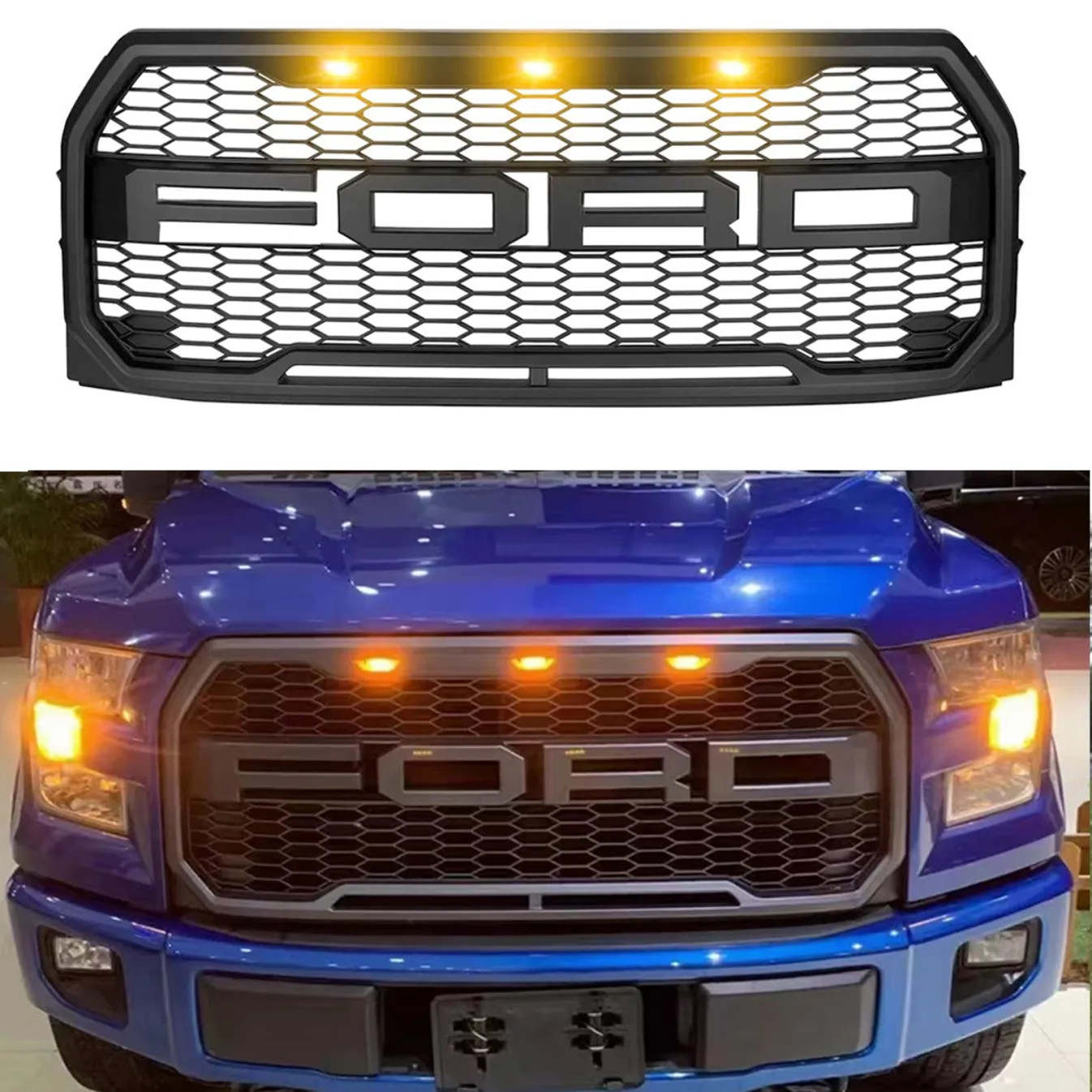 For 2015 2016 2017 Ford F150 F-150 Grill Raptor Style Front Grille Bumper Black