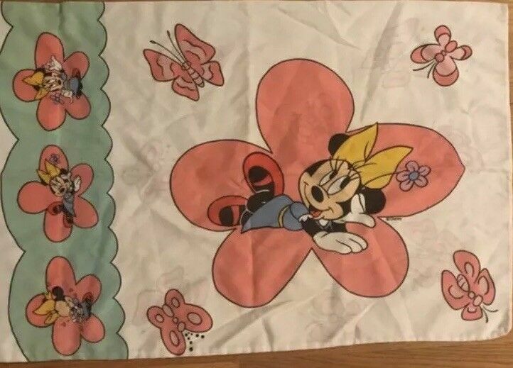 Vintage Disney Minnie Mouse Pillow Case with Butterflies and Flowers bedding